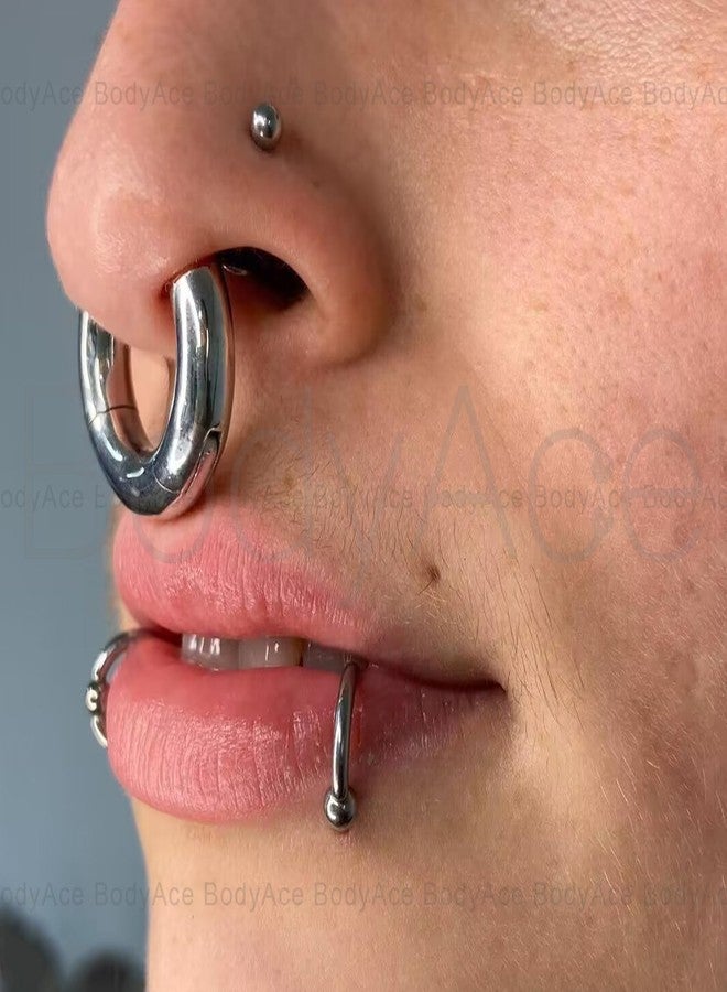 BodyAce F136 Titanium Hinged Large Septum Nose Rings, 2G 4G 6G 8G 10G 12G Segment Clicker PA Ring, Spring Action BCR Rings Earrings Gauges Hoop Body Jewelry [Black;8G,Hoops:12mm] - Image 3